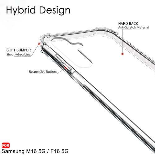Image of TheGiftKart Crystal Clear Back Cover Case for Samsung Galaxy M16 5G / F16 5G | 360 Degree Protection | Shock Proof Design | Transparent Back Cover for Samsung M16 / F16 (PC & TPU, Transparent Bumper)