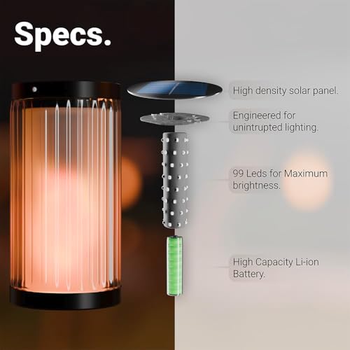 Image of Deco Window Glass Solar Lights Outdoor 2 Pack LED Flame Torches with Flickering Flame, Solar Powered Pathway Lights for Patio, Lawn, Porch, Walkway, Driveway, and Garden.