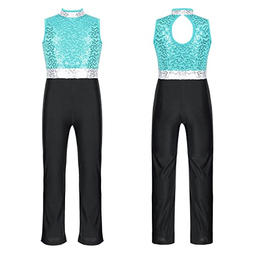 Loyan Kids Girls Shiny Sequin Unitard Full Body Dance Costume Skating Jumpsuit Sleeveless Gymnastics Leotards Mint Green 14 Years #TOP12