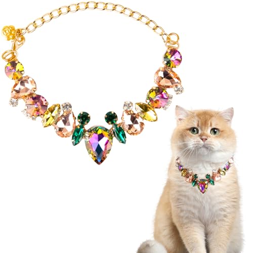 Image of HOWWFALY Dog Collar and Cat Collar Gold Chain Necklace Stainless Steel Adjustable Yellow Diamonds Collar with Cute Pet Paw for Small Medium Pets Cats Dogs Kitten Puppy