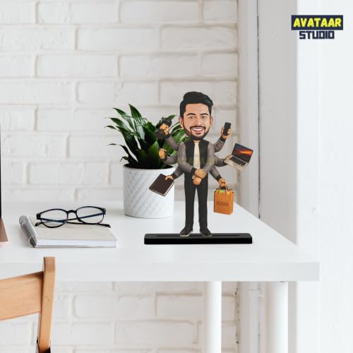 Image of Personalized Multitasking Figurine Custom Face Avatar from Photo Executive Desk Decor Gift for Entrepreneurs, Managers & Business Professionals (7 Inches)