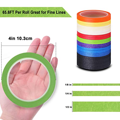 8Rolls Thin Painters Tape Total 176Yards 1/8, 1/4, 1/2 Inch Width Painter Tape Paint Tape Masking Tape Pinstriping Tape, Diy Art Tapesmart Selection, 3" Large Core Easy To Work For Big Projects #TOP1