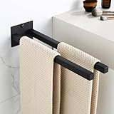 Feligio Handtuchhalter Schwarz Doppelt 37CM, Selbstklebende, Edelstahl Gebürstet Handtuchhalter Ohne Bohren Zweiarmig, Handtuchhalter Wand für Küchen und Badezimmer, Gästehandtuchhalter