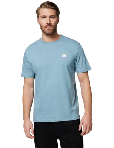 Calvin Klein Camiseta de Manga Corta Hombre Badge Jersey Classic tee de algodón, Azul (Smoke Blue), L