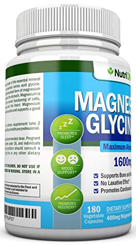 Magnesium Glycinate - 1600 Mg - 180 Vegan Capsules - Maximum Absorption - Chelate Vegan Supplement - High Bioavailability - Great For Heart Health And Muscle Cramps #TOP3