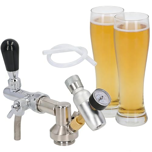 Image of Tissting Beer Keg Dispenser Kit with Adjustable Faucet & Pressure Gauge, Stainless Steel Home Brewing Regulator Equipment for 1.8-10L Kegs, Easy to Clean & Durable