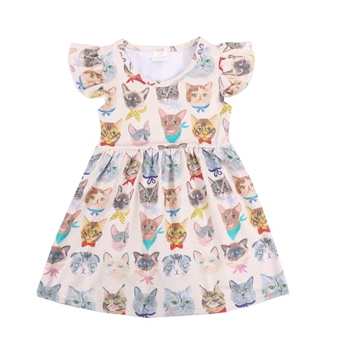 Toddler Girl Casual Dress Bow Print Ruffle Bottom Casual Dress Summer Clothes 2-8Y