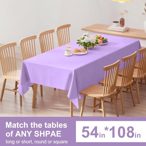Image of Purple Tablecloth - 3 Pack 54 inch x 108 inch Rectangle Disposable Light Purple Tablecloth, Lavender Waterproof Plastic Table Cover for Party, Wedding, Lavender Birthday Decoration