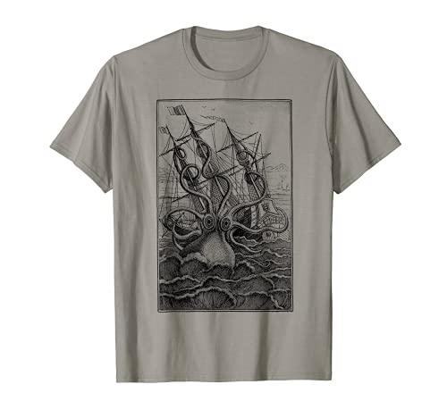Giant Octopus Pirate Ship Vintage Kraken Sailing Squid T-Shirt