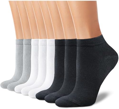 CHARMKING 8 Pairs Ankle Novelty Socks for Women Non Slip Cotton Socks No Show Socks Classic Low Cut Casual Socks (Black+White+Grey)