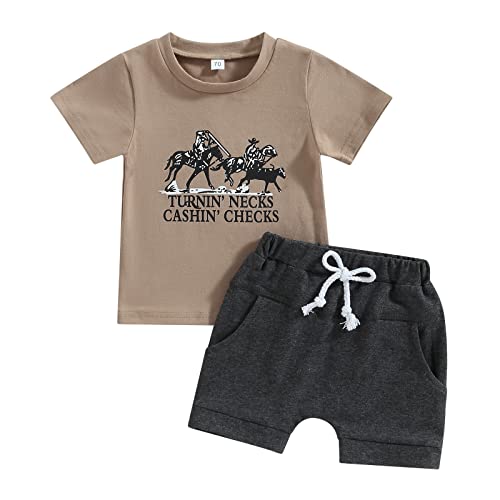Image of Muasaaluxi Western Baby Boy Summer Clothes Cow Print Short Sleeve T-Shirt Casual Shorts Toddler Boy Outfits 0-3T