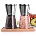 SMAGA Salt and Pepper Grinder Set - Set of 2 Salt Grinder & Pepper Mills with Bamboo Plate - Salt and Pepper Shakers with Adjustable Coarseness Brushed Stainless Steel Encasing