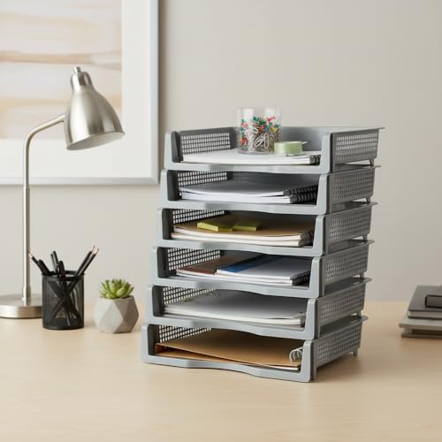 Corbeille à courrier A4 plastique gris bac empilable rangement bureau