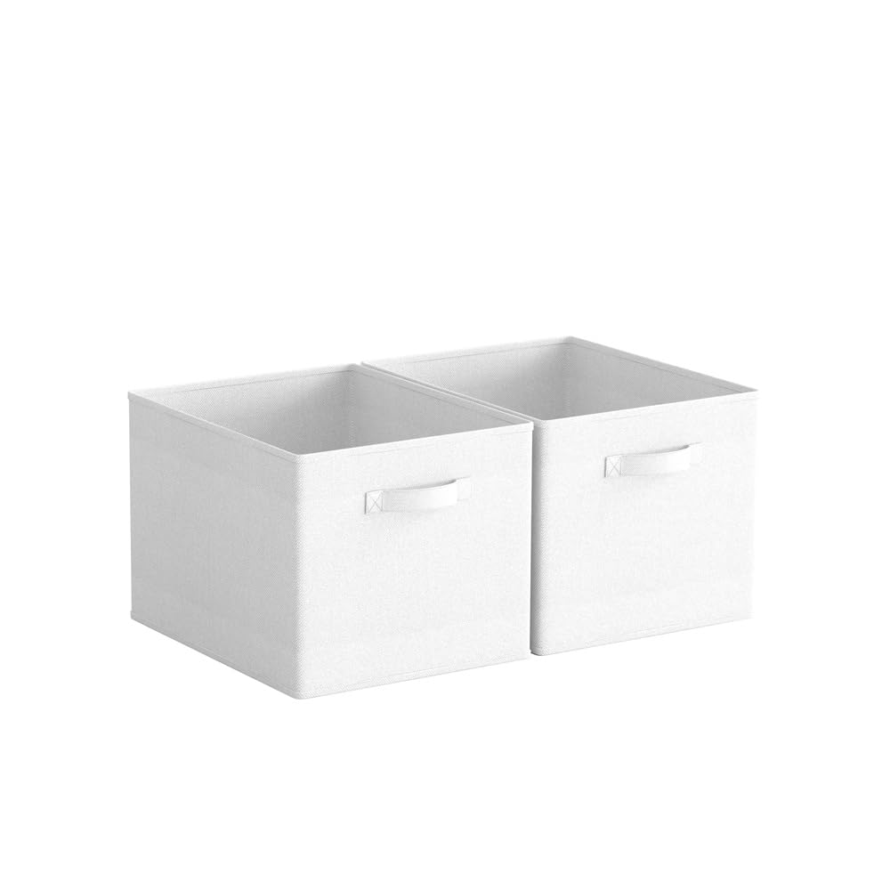 Pantanal 2 PCS Folding Collapsible Storage Cube Boxes with Handle for Kids Toy Clothes, Foldable Canvas Unit Cube Organiser Basket Bin for Nursery Children Bedroom Wardrobe (38*33cm White, Pack of 2)