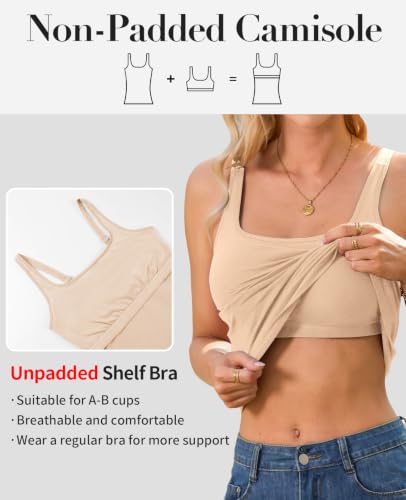 Image of V FOR CITY Women's Cotton Tank Top with Unpadded Shelf Bra Adjustable Wide Strap Camisole Summer Basic Udershirts