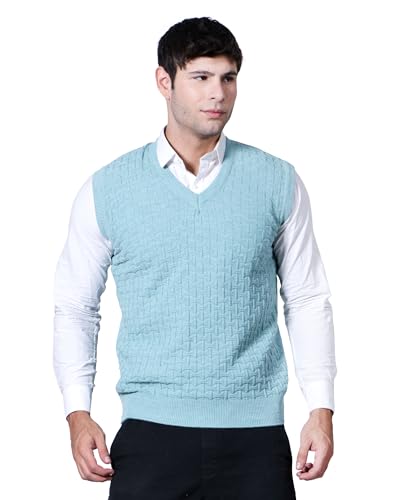 Image of Men Woolen V-Neck Solid Plain Design Sleeveless Pullover Heavy Rainbow Fabric Winter Wear Pure Wool Cardigan for Men Fully Warm Pullover Free Sizes