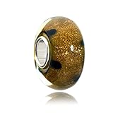 Murano Glas Beads gold braun mit Glitzereffekt und Punktmuster
