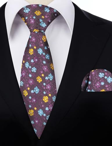 Image of Alizeal Mens 3.15inches Exquisite Floral Tie with Small Flower Printed Pocket Square