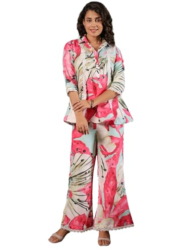 Image of Leriya Fashion Women's Rayon Floral Co Ord Set Stylish | Kurta Set | Ethnic Co Ord Set | Designer Kurta Set Trendy Korean Summer Travel Outfit | Lightweight Two Piece Dress for Beach & Holiday Look