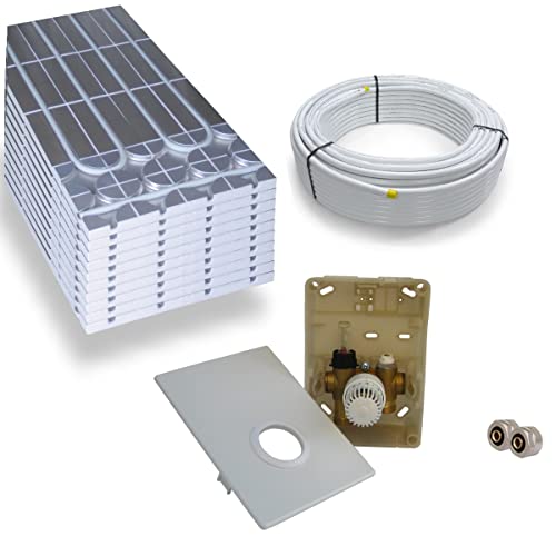 Warmwasser Trockenestrich Fußbodenheizung HoWaTech DRY Komplett Set 5/10m² Dämmplatte 30mm EPS WLG 035 DEO und Regelbox SI-RTL, Heizfläche:5.00m²