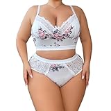 SecWpnConfy Womens Plus Size 2 Piece Lingerie Set Floral Sexy Mesh Sheer V Neck 3/4 Cup Lace Outfits XX-Large 21S White Floral XXL