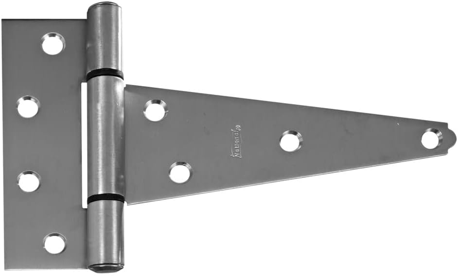 National Hardware N342-816 BB285 Extra Heavy Duty T Hinge Stainless Steel Gate Hardware for Farm Fence Shed Door Applications 7-1/4 in x 3-1/4 in Heavy Duty Gate Hinges