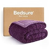 Bedsure Gentlesoft Sherpa Fleece Throw Blanket for Couch - Fluffy & Cozy Cable Jacquard Tufted Throw for Women Gift, Thick and Warm Blankets for Winter, Purple, 50x60 Inches