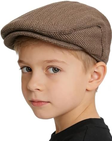 Vintage-Newsboy-Cap for Boys Toddler Kids Tweed Beret Cabbie Hat for Gentlemen for 4-8 Years