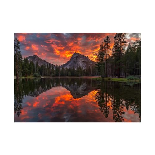 Tableau decoration murale montagnes foret lac toile art moderne 60x80cm