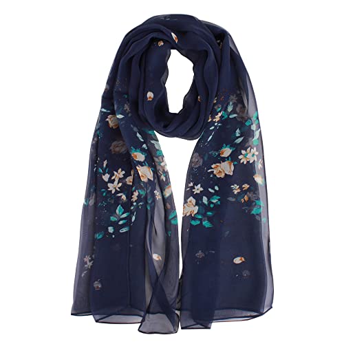 Women’s Long Scarf Ink Lotus Flower Feminine Wrap Shawl Georgette Sheer Scarves Go-To Scarves for Ladies