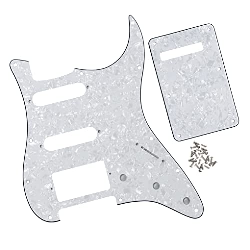 FLEOR HSS Guitar Pickguard 11-Hole ST Style Electric Guitar Pick Guard Backplate Set with Mounting Screws,4Ply White Pearl