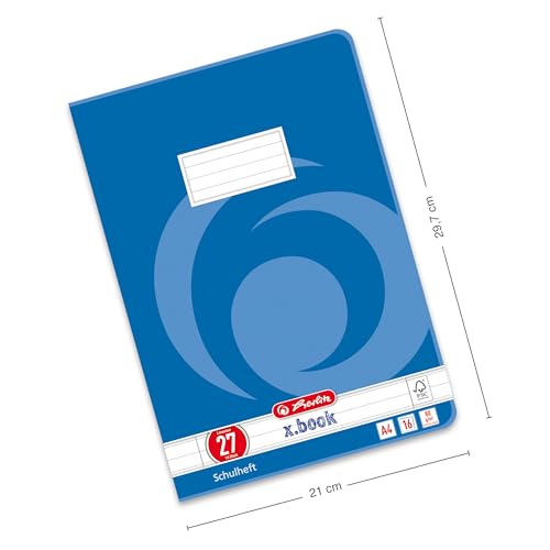 Herlitz Schulheft x.book A4, liniert, beidseitiger Rand, Lineatur 27, 16 Blatt, 10 Stück