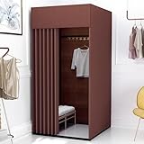 Clothing Store Fitting Room with Shading Curtain, Portable Temporary Mobile Privacy Protection Dressing Room, Foldable Mall Simple Changing Room for Office Outdoor Activity, 200x100x95cm(Dark Brown)