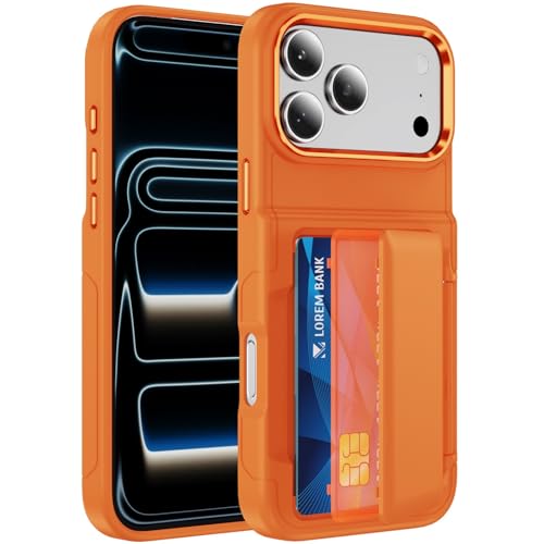 Coque iPhone 16 orange avec porte-carte et protection silicone rigide