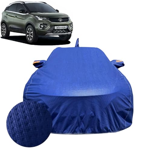 Image of Car Cover for Tata Nexon /Nexon EV (2015-2022) | 100% Waterproof Cover with Antenna & Reflective Mirror Pockets | Dustproof, Scratchproof, Heatproof Nexon Car Cover |Soft Cotton Lining| Blue