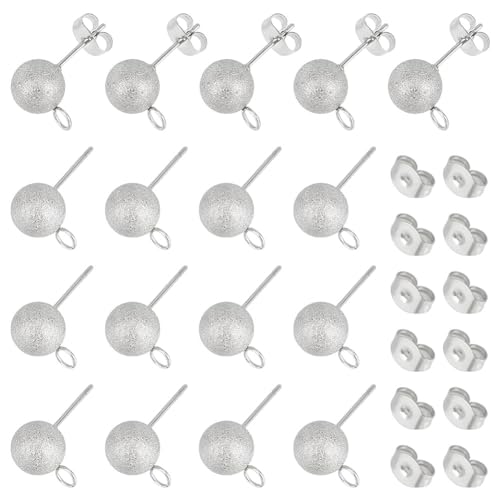 UNICRAFTALE 50pcs 304pcs Stainless Steel Stud Earrings with Studs and Horizontal Stud Earrings Round Textured Stud Earrings for Jewelry Making