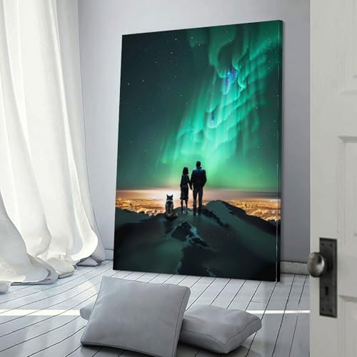 Aurores boréales sur toile : sublimez votre salon et chambre d'ado avec cette ville nocturne de 30x45cm