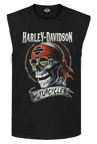 Harley-Davidson Men's Shady Skull Crew-Neck Sleeveless Cotton Muscle Tee, Black
