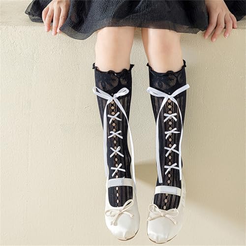 1 Pair Sweet Styled Middle Calf Socks for Kids with Lace and Bowknot Design Soft and Breathable Nylon in Tube Socks3