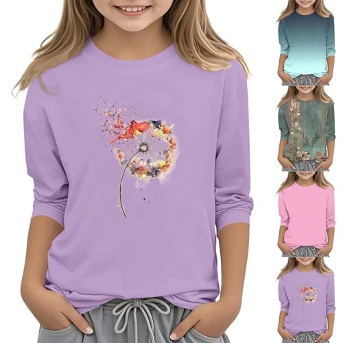 Girls 3/4 Length Sleeve Top Toddler Summer T-Shirt Crewneck Tee Soft Solid Casual Blouse Clothes Trendy Kids Outfit4