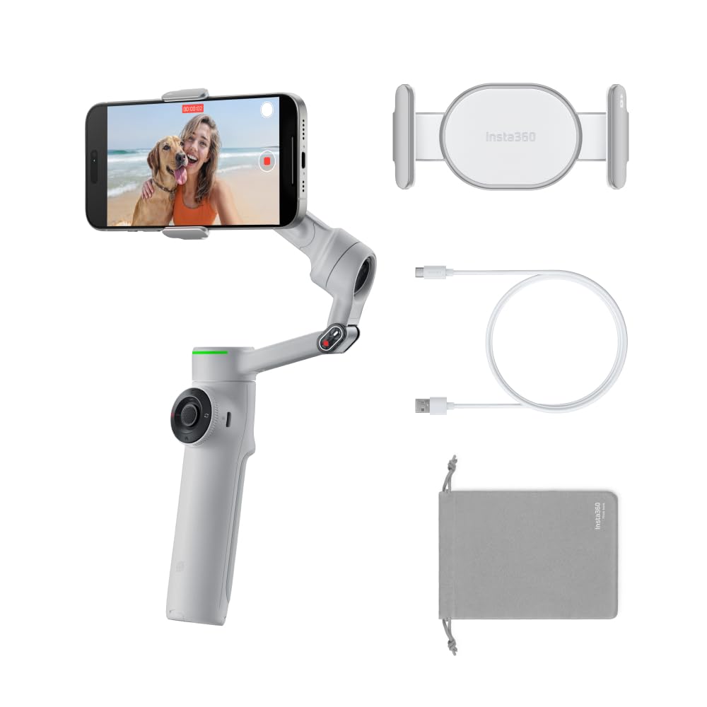 Insta360Flow 2 Pro Grey - Foldable AI Phone Gimbal, Multi-Person & 360º Pan Tracking, Built-in Tripod/Selfie Stick, iPhone/Android Portable Stabilizer