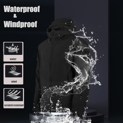 Men's Tactical Fleece Lined Jacket Softshell 7 Pockets Waterproof Outdoor Work Rain Coats With Hood3