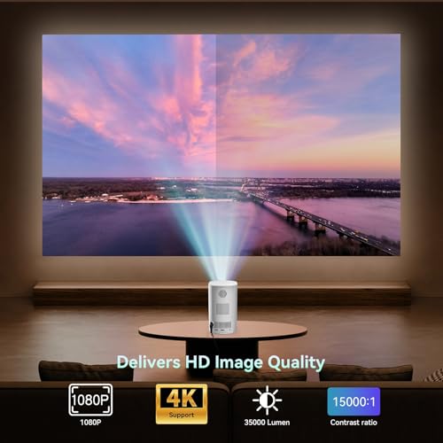 Projector Seamless Autofocus With Wifi 6 And Bluetooth 5.4, 4K 1080P Portable Projector 200'' Screen Smart Movie Auto Keystone Compatible For Laptop, Pc, Smartphone - 4