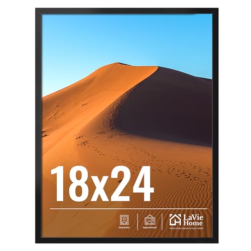 LaVie Home 18x24 Picture Frame for Wall Display, 18x24 Black Picture Frame with HD Plexiglas, 18 x 24 Poster Frame 1 Pack, Display Frame for Vertical or Horizontal, Classic Collection