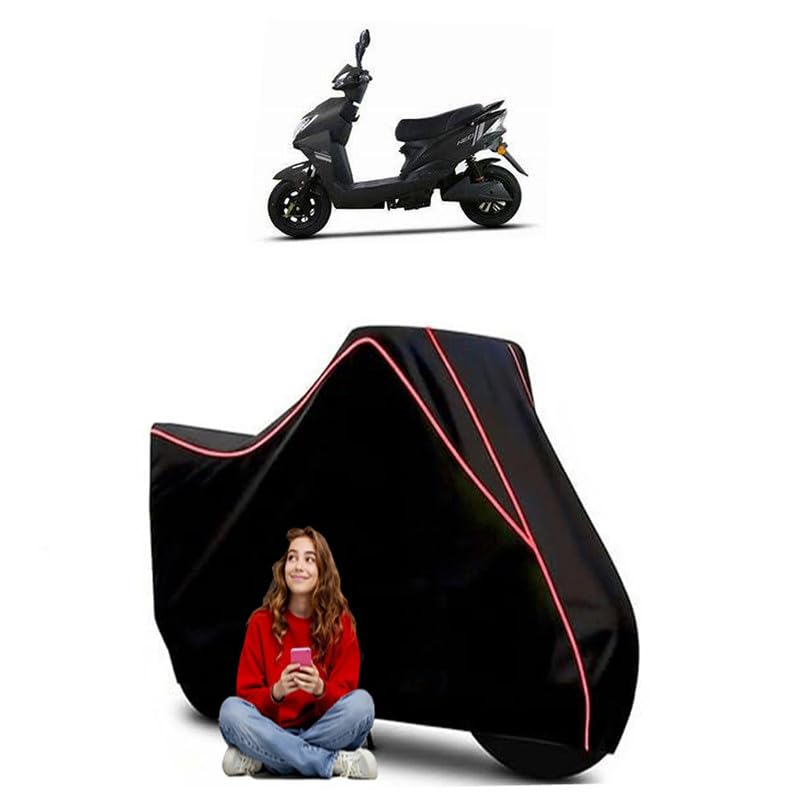 Image of Techo Plus Scooty Bike Cover Water Resistant Outdoor Use Universal Fit Scooters Motorcycles Heavy Duty UV Protection Dust Rain Scratch Resistant Elastic Bottom Black Blue Piping