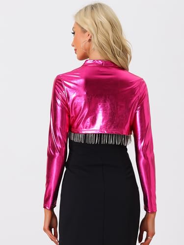 Image of Allegra K Women's Bolero Jackets Holographic Shrug Open Front Metallic Shiny Cropped Cardigan