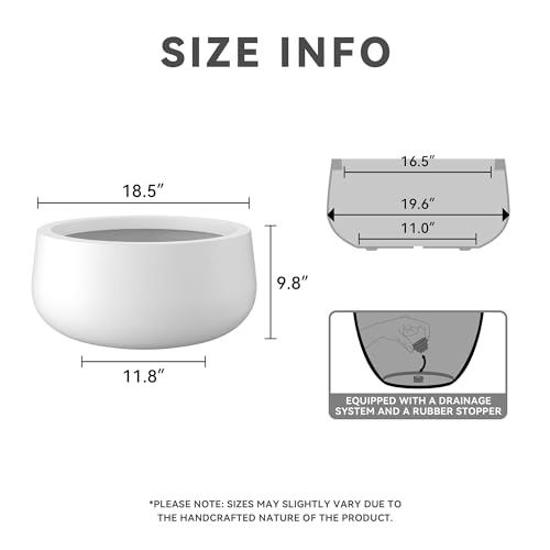 Kante 19.6" Dia Round Concrete Planter, Outdoor Indoor Garden Plant Pots with Drainage Hole and Rubber Plug, Modern Curvaceous Design, Pure White by Kante - Image 3
