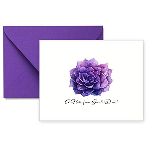 Succulent Stationary Folded Note Cards - Personalized Gift for Women, Set of 10 Notecards matching envelopes, Choose your Color
