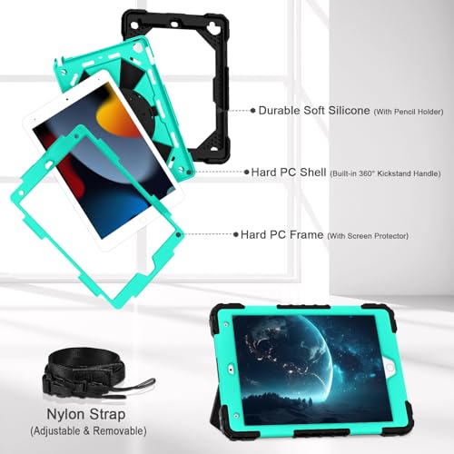 Image of Auizotl Case for iPad 9th /8th /7th Generation 10.2 Inch iPad Case 9th Generation with Screen Protector /Rotate Stand /Pen Holder, Shockproof Cover i Pad 9th /8th /7th Gen Cases,Black Mint