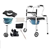  ANQILI Sedile Pieghevole per Bagno, Mobilità e ausilio, comò, Walker, con Ruote e Borsa portaoggetti, 8 Marce, Regolabile in Altezza, per Anziani disabili, Il Doppio del Comfort, Il Nuovo
